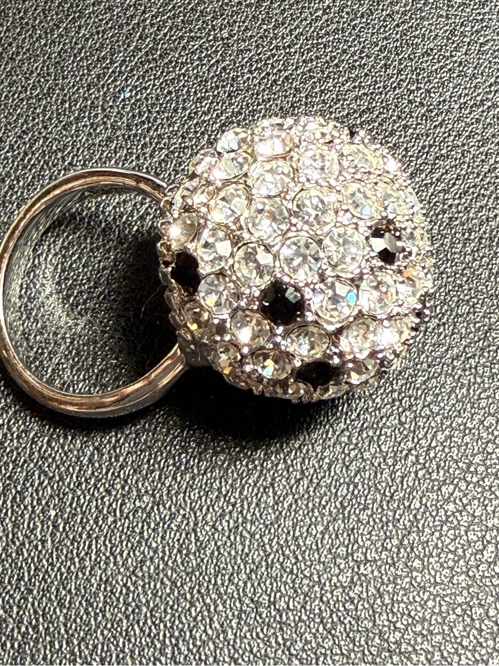 1990s Kenneth J Lane KJL Disco Ball Clear & Black Crystal Cocktail Ring Size 6.5